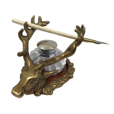 Antiqued Brass Stag Inkwell Stand